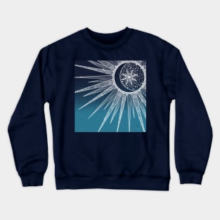 White Sun Moon Mandala Blue Gradient Design Crewneck Sweatshirt